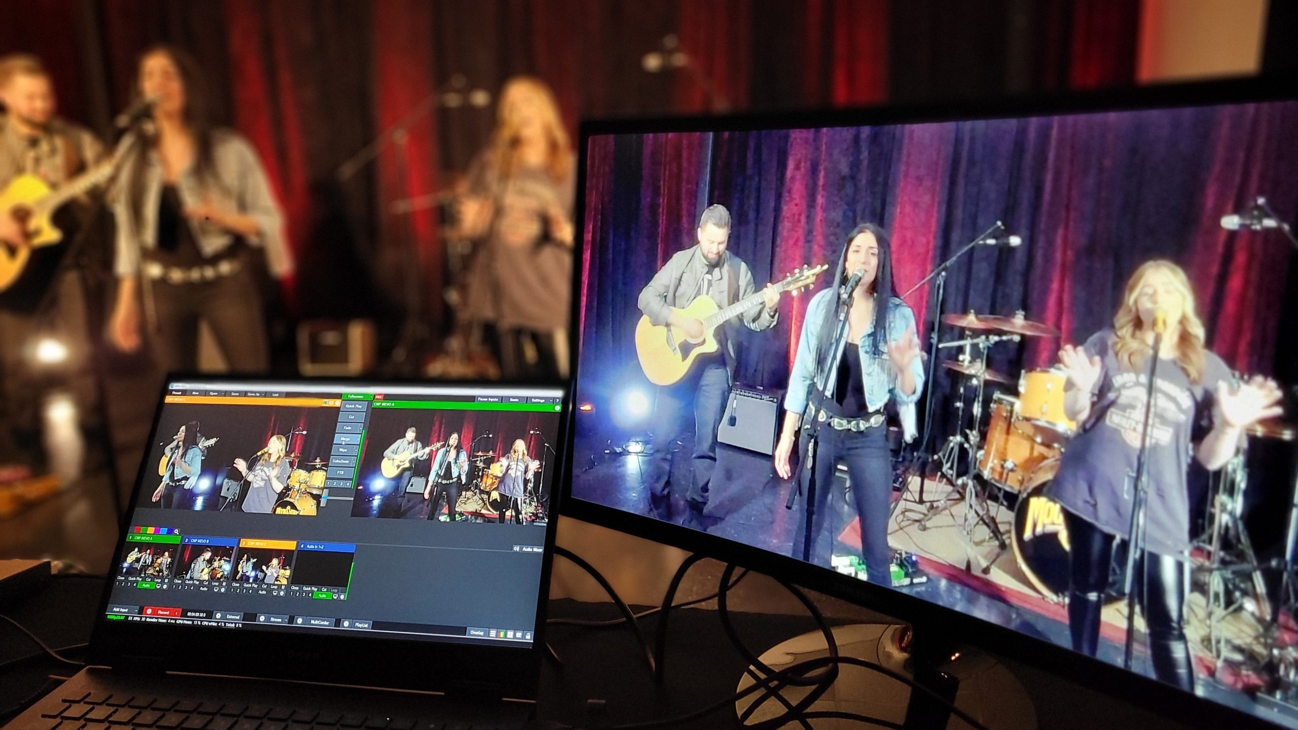 live video studio Central Mass Productions screens laptops monitors audio